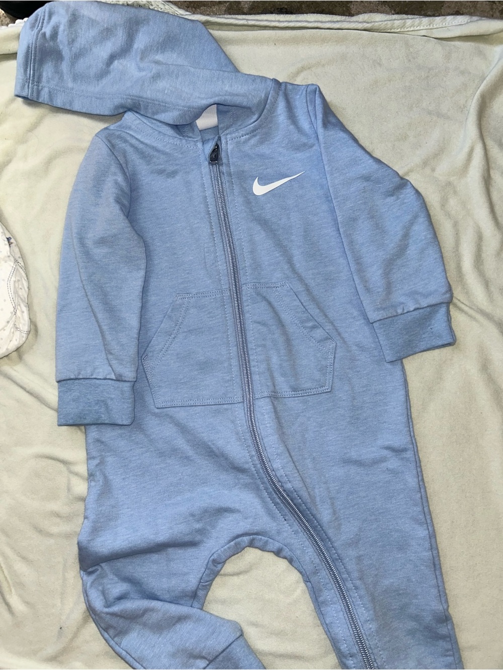 Nike Baby Blue Hooded Footie One-Piece